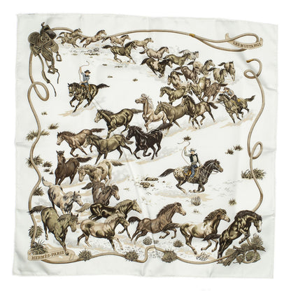 Hermes Scarf Ivory Brown Silk — view 2