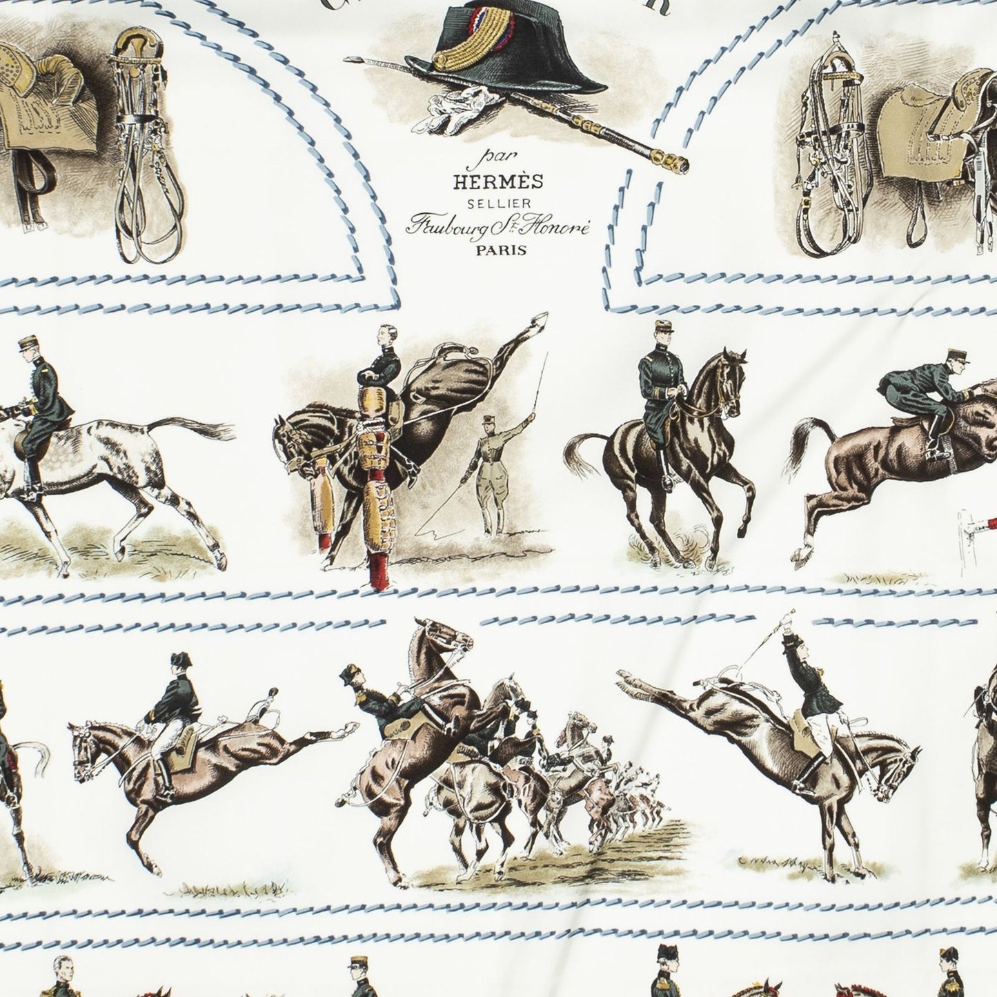 Hermes Scarf Ivory Green Brown Silk — view 3
