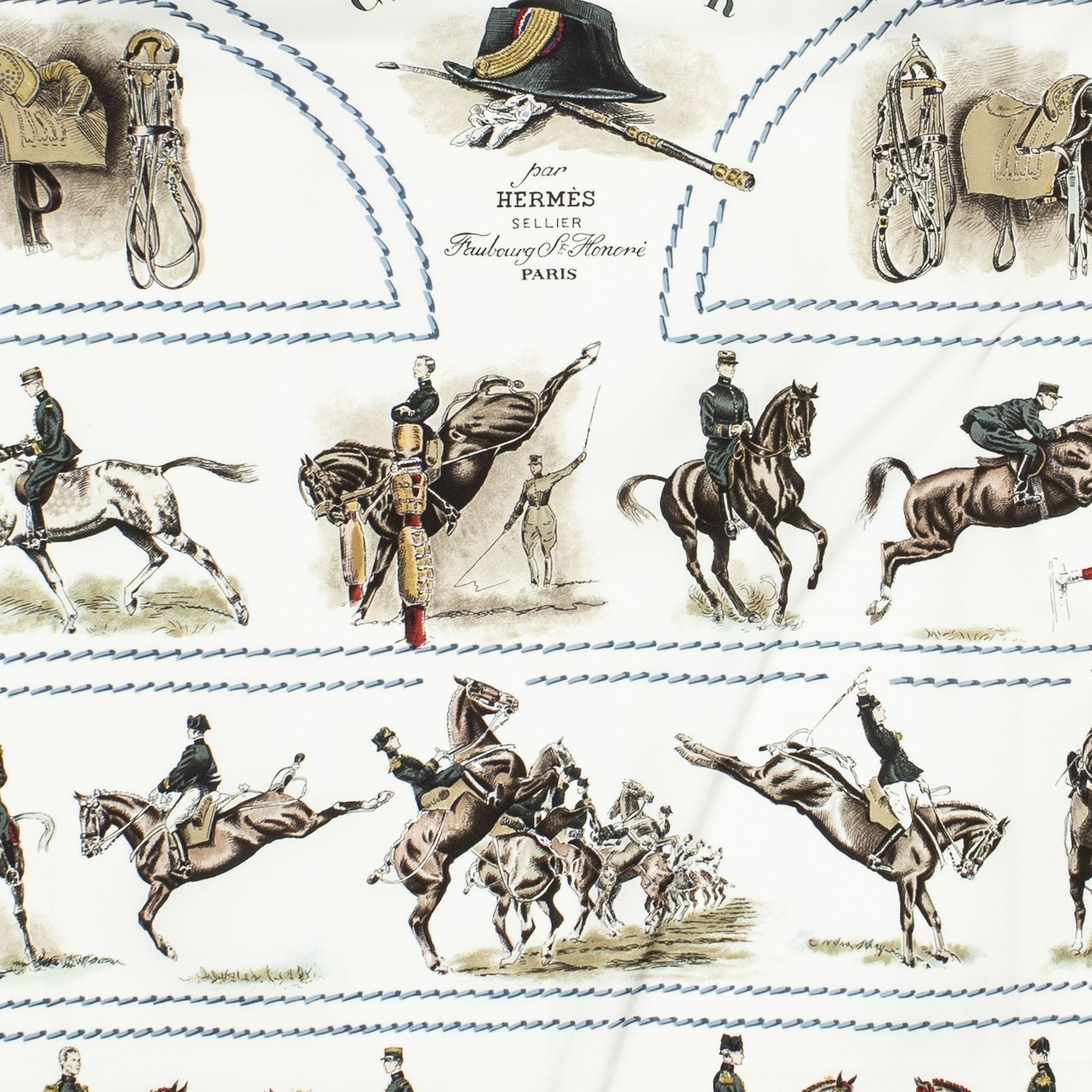 Hermes Scarf Ivory Green Brown Silk — view 3
