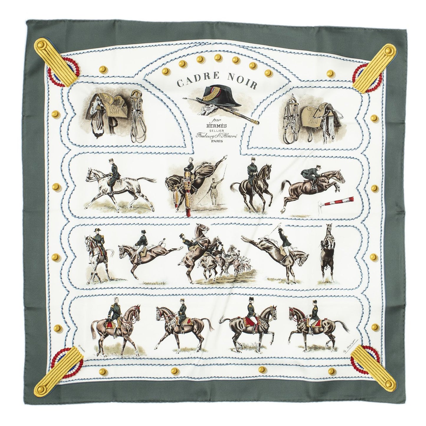 Hermes Scarf Ivory Green Brown Silk — view 2