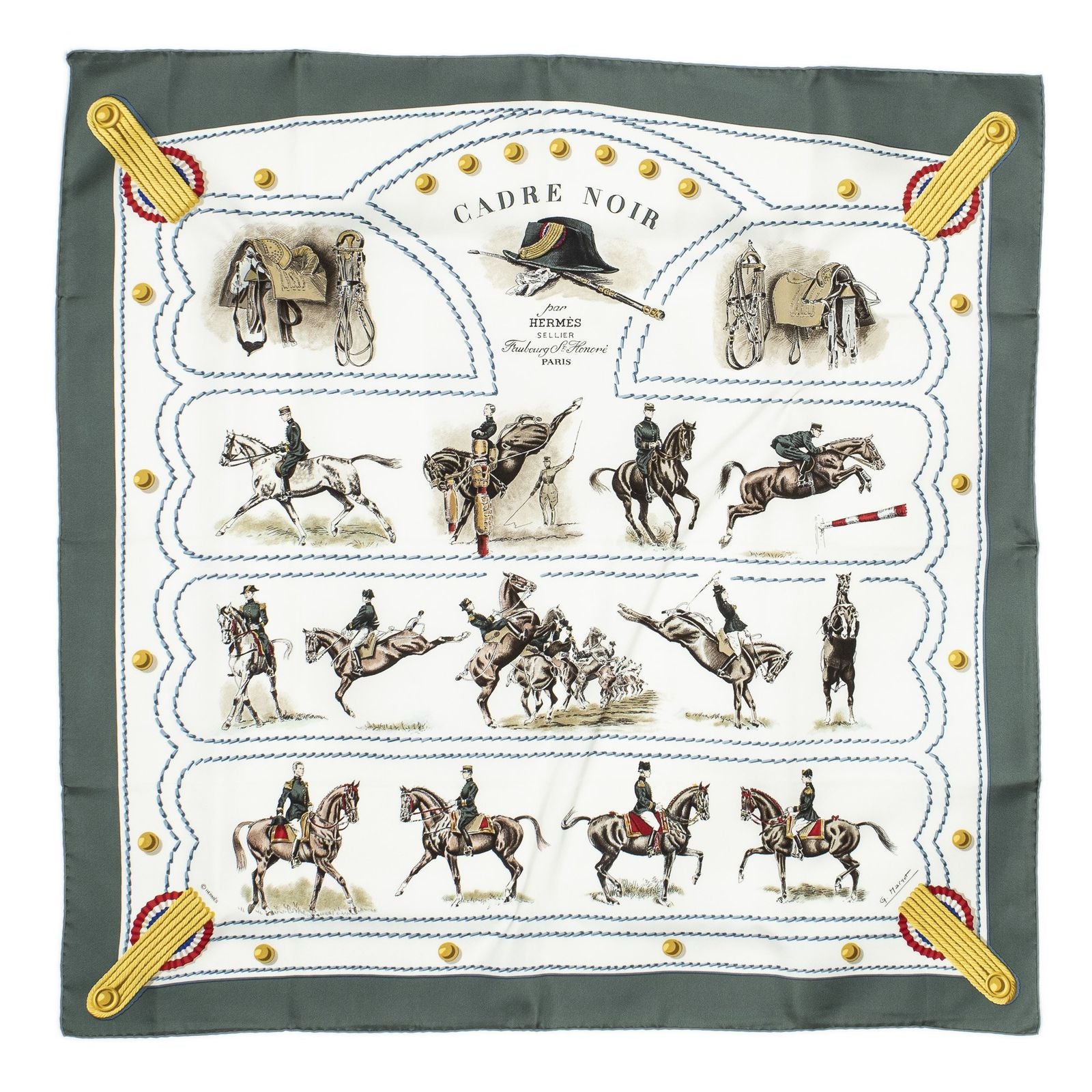 Hermes Scarf Ivory Green Brown Silk — view 2
