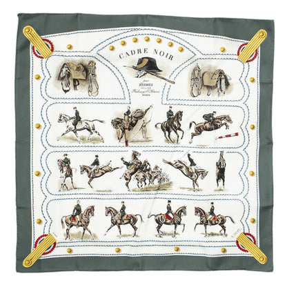 Hermes Scarf Ivory Green Brown Silk — view 2