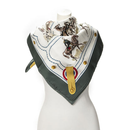 Hermes Scarf Ivory Green Brown Silk