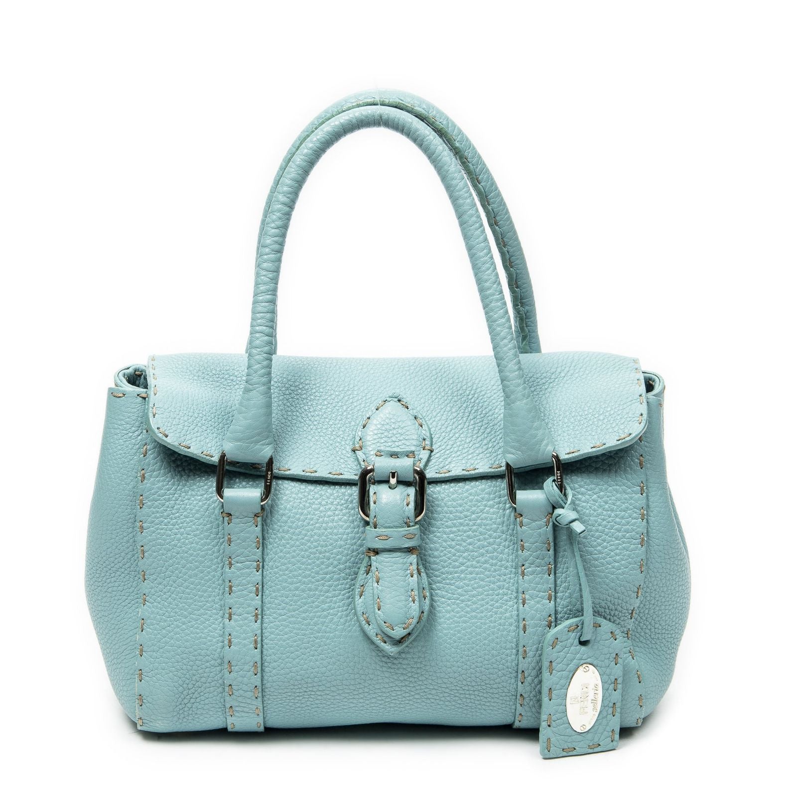Fendi Mini Linda Light Blue Selleria Leather Messenger