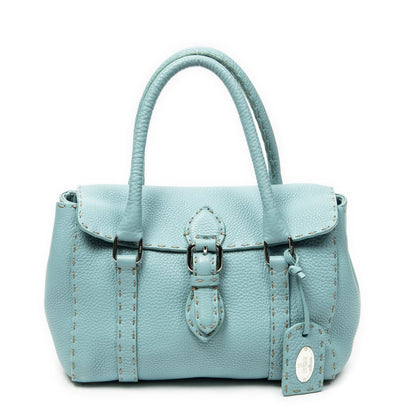 Fendi Mini Linda Light Blue Selleria Leather Messenger
