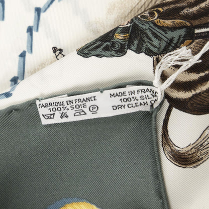 Hermes Scarf Ivory Green Brown Silk — view 5