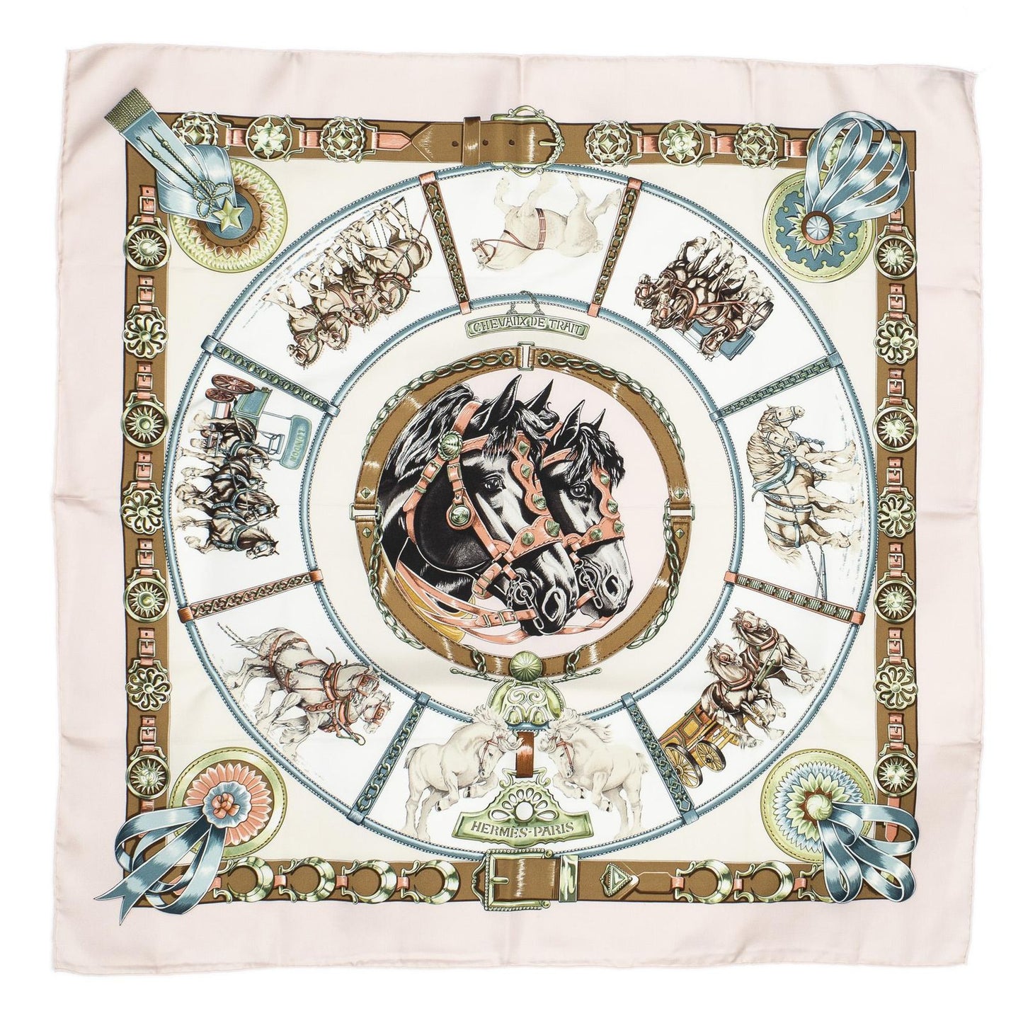 Hermes Scarf Light Pink Brown Ivory Silk — view 2