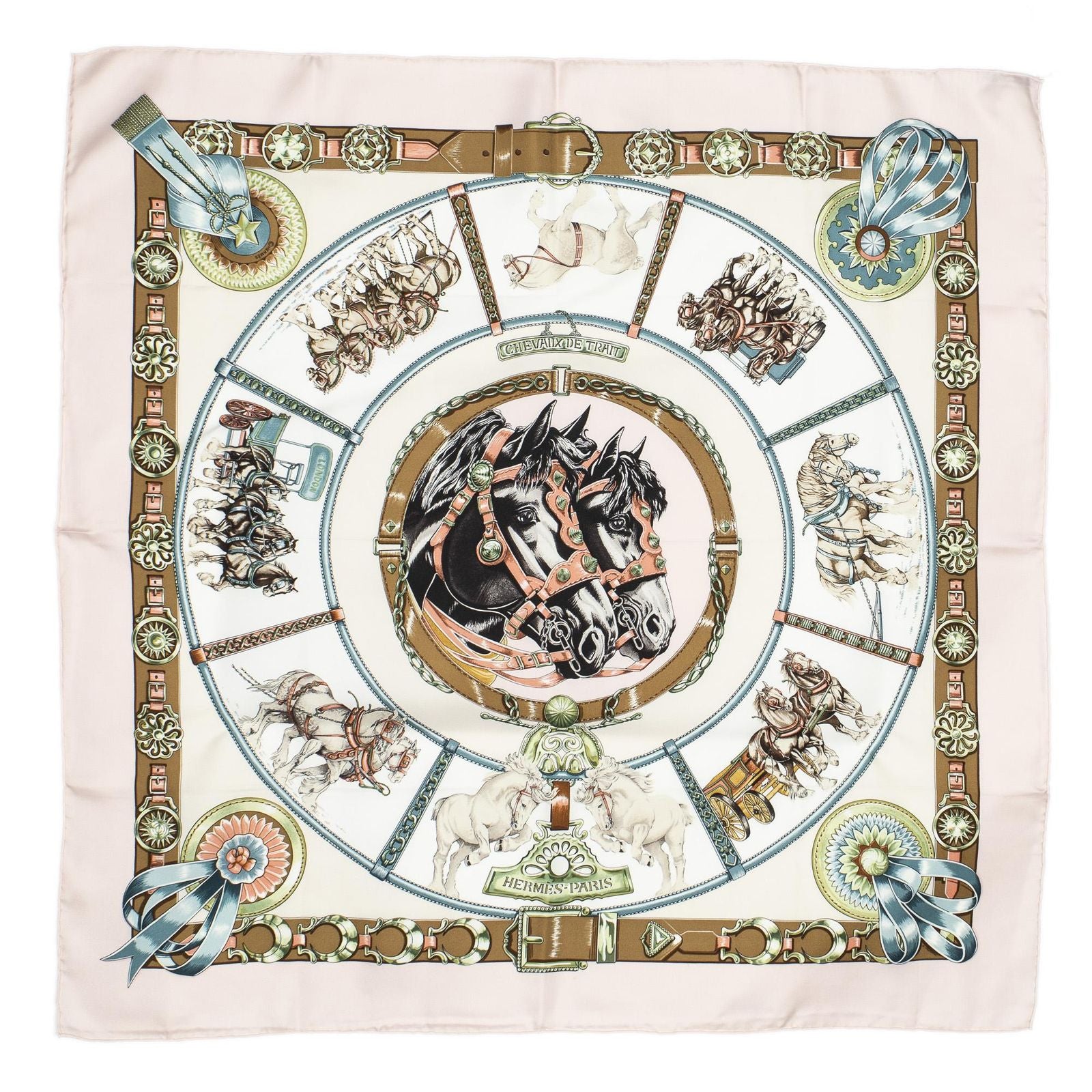 Hermes Scarf Light Pink Brown Ivory Silk — view 2
