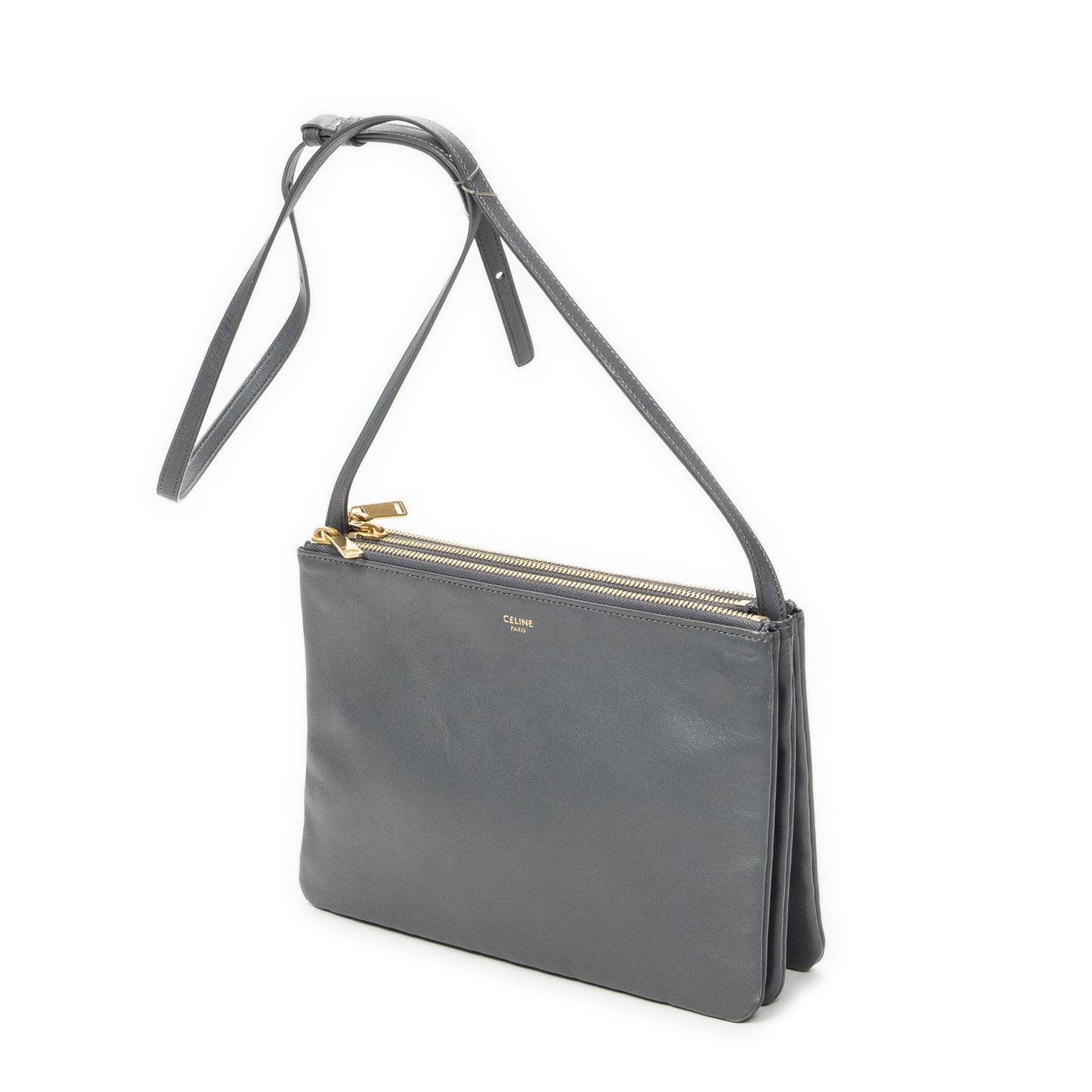 Celine Large Trio Crossbody Gray Calfskin Leather — view 2