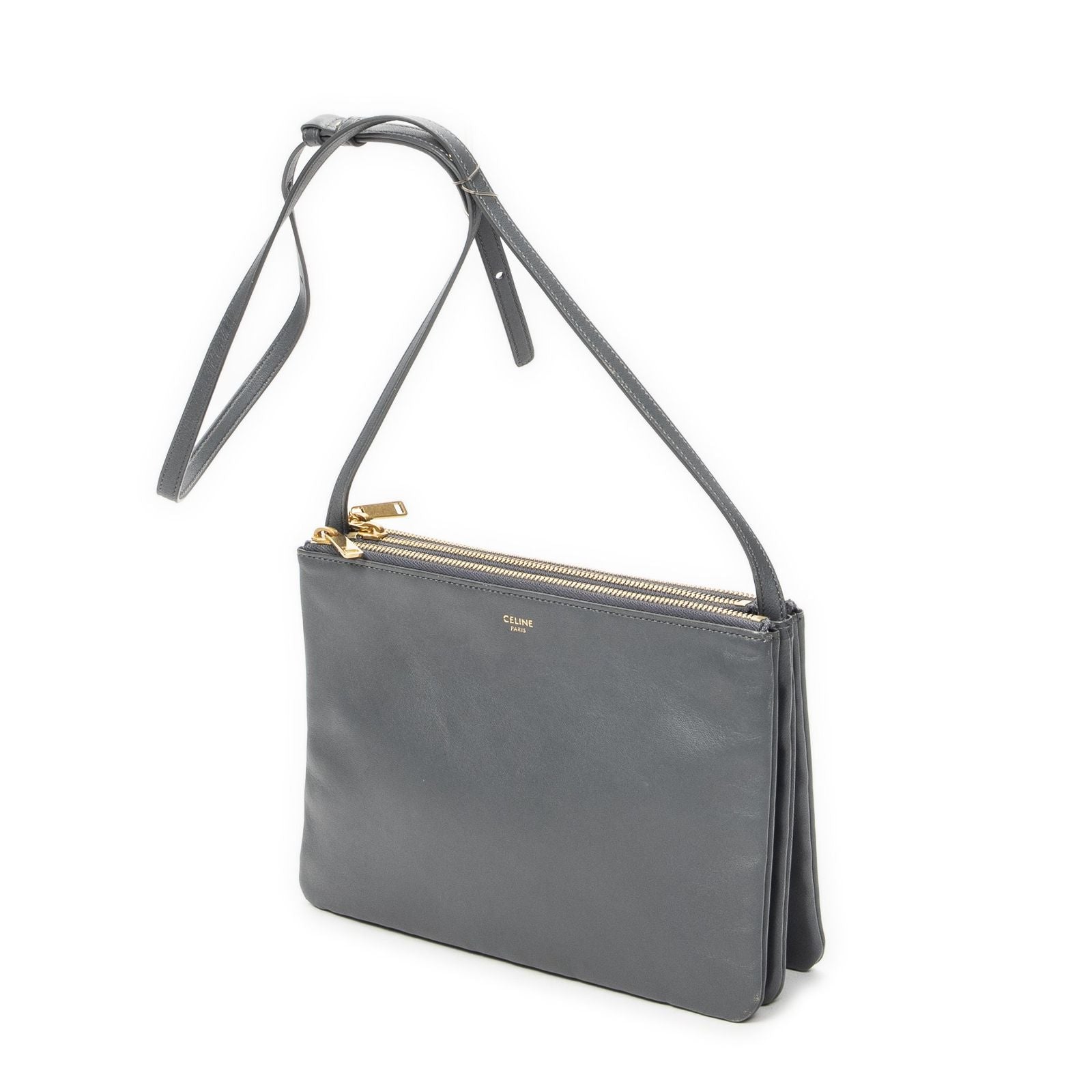 Celine Large Trio Crossbody Gray Calfskin Leather — view 2