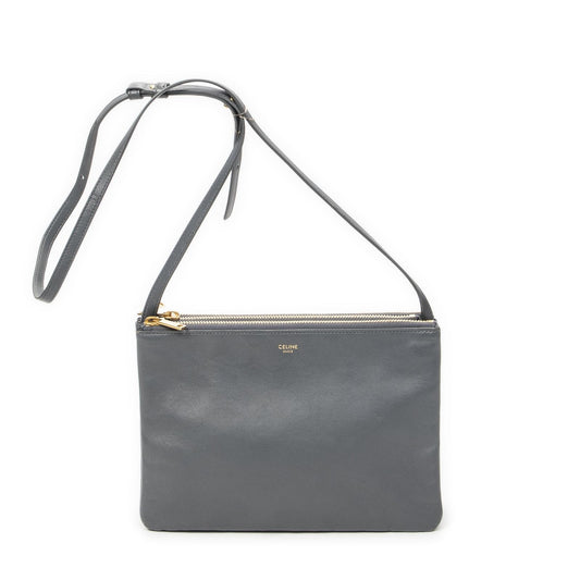 Celine Large Trio Crossbody Gray Calfskin Leather
