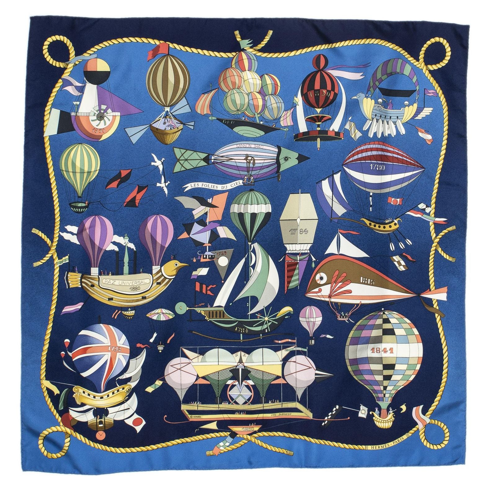 Hermes Scarf Navy Green 100% Gold Twill Silk — view 2