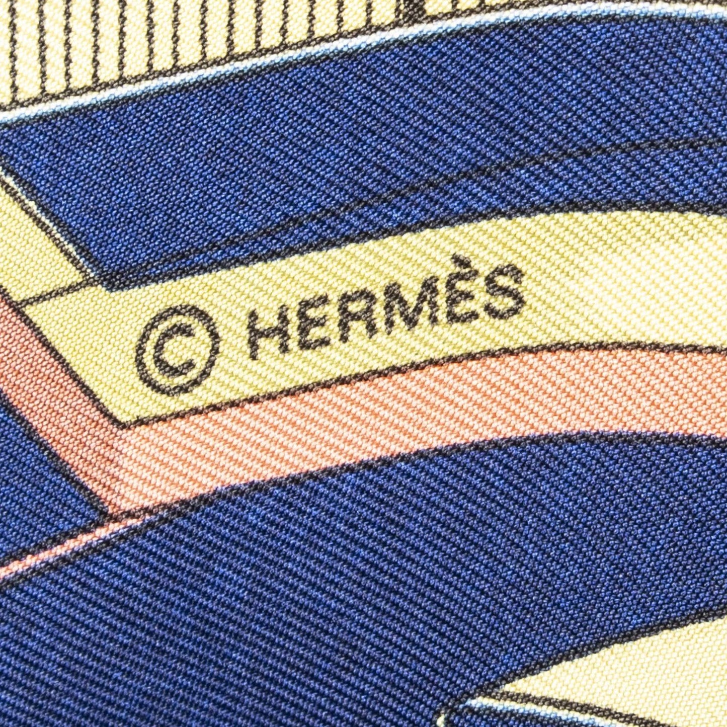Hermes Scarf Navy Green 100% Gold Twill Silk — view 4