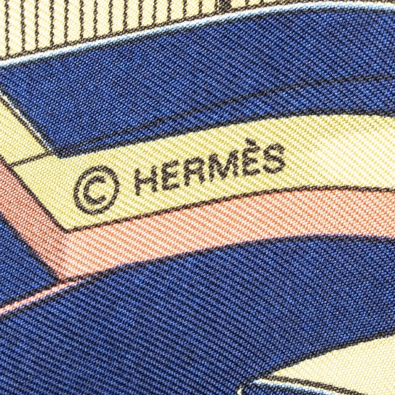 Hermes Scarf Navy Green 100% Gold Twill Silk — view 4