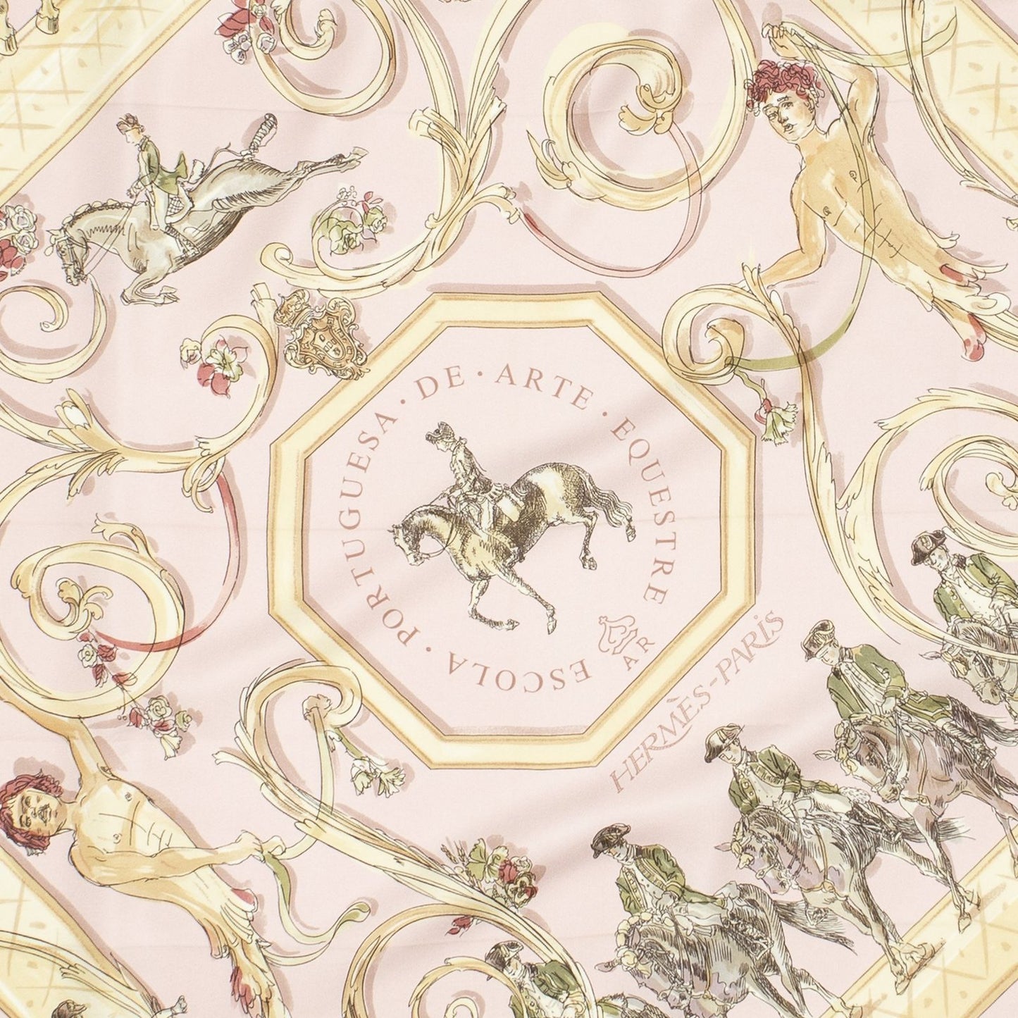 Hermes Scarf Pink Yellow Green Silk — view 3