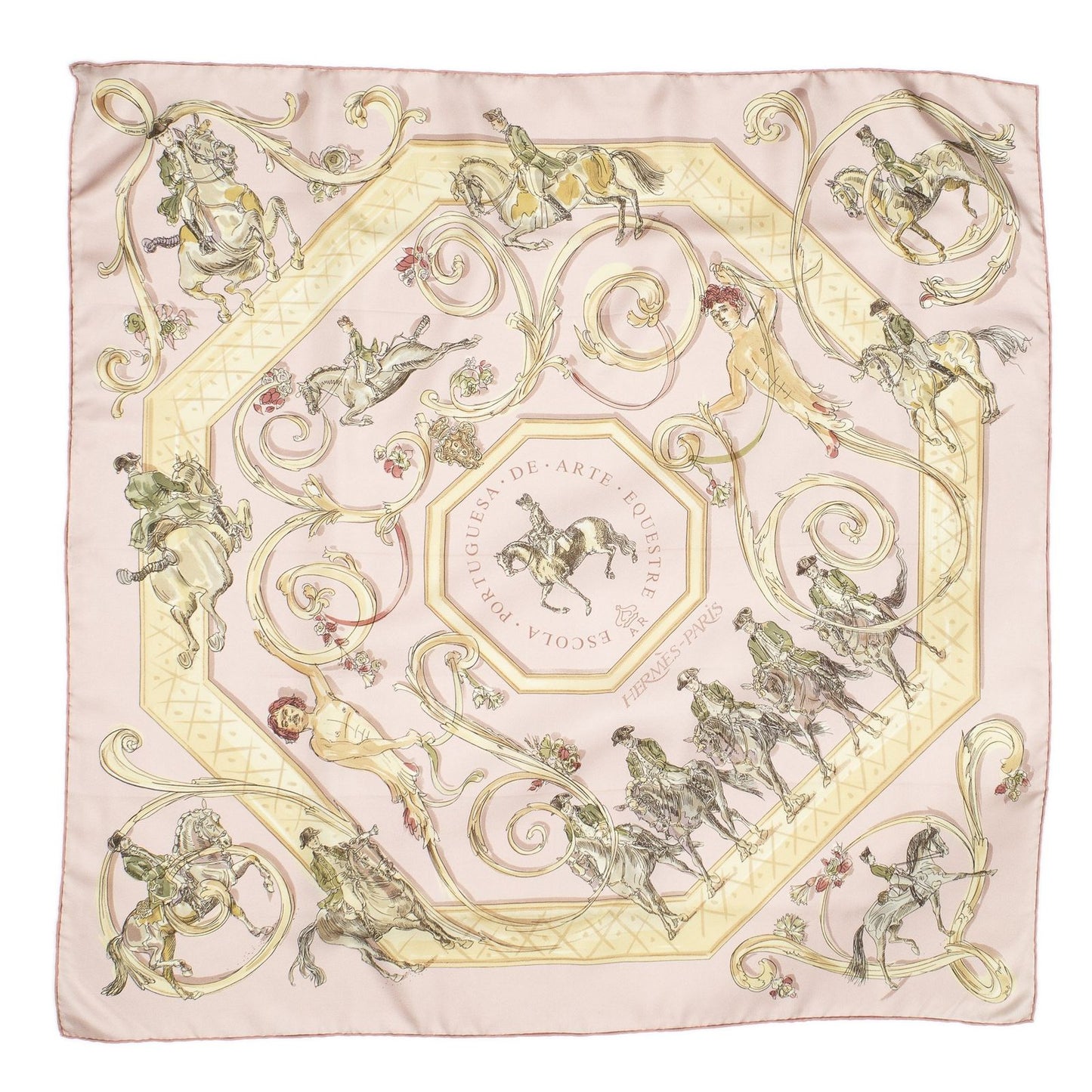 Hermes Scarf Pink Yellow Green Silk — view 2