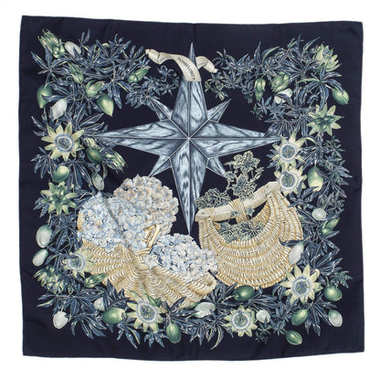 Hermes Scarf Navy Green Beige Silk — view 2
