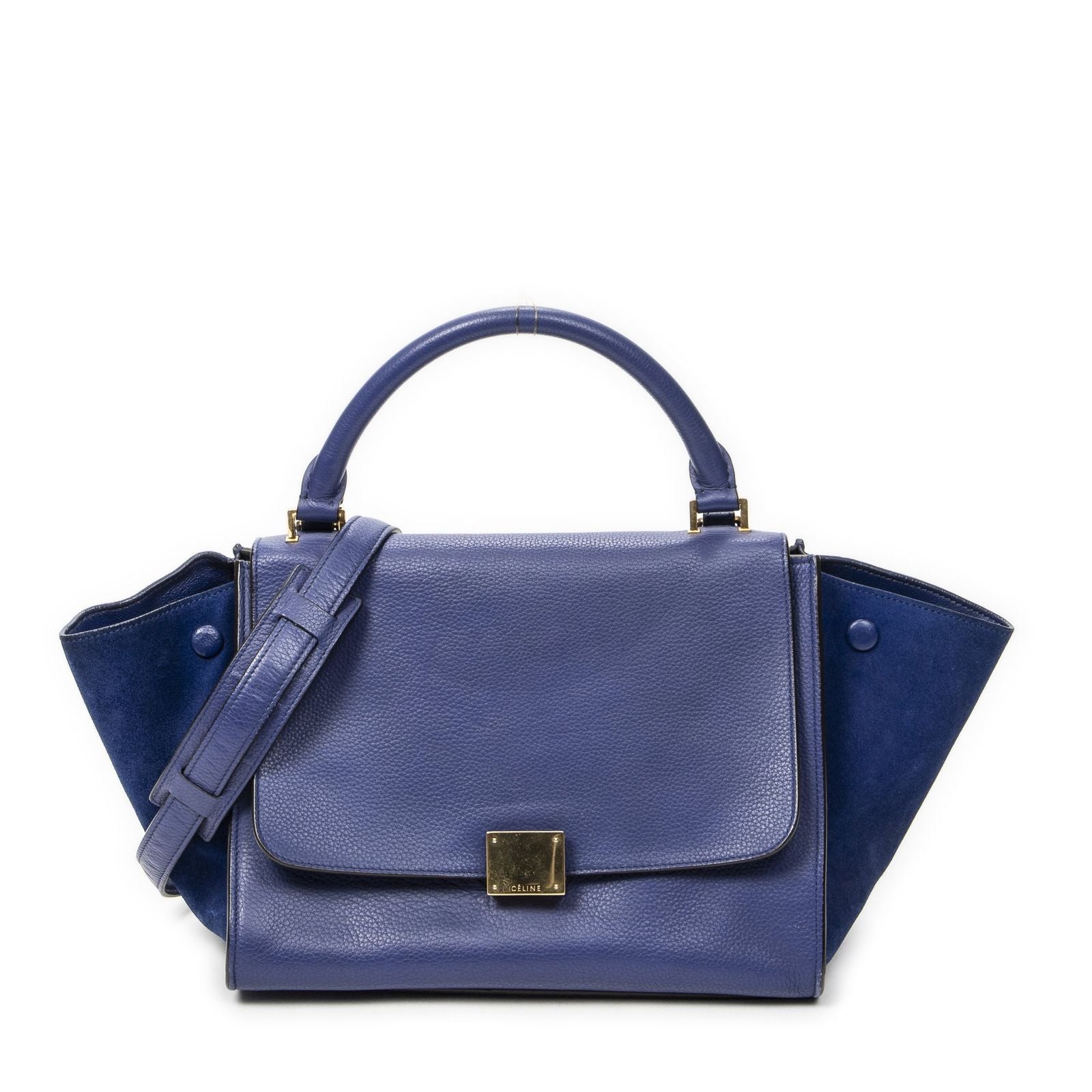Celine Small Medium Swing Dark Blue Gray Calfskin Leather Messenger