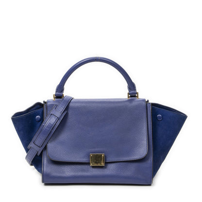 Celine Small Medium Swing Dark Blue Gray Calfskin Leather Messenger