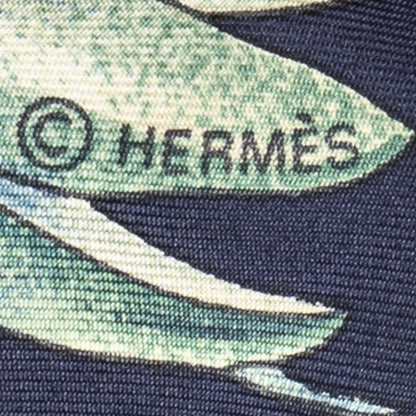 Hermes Scarf Navy Green Beige Silk — view 4