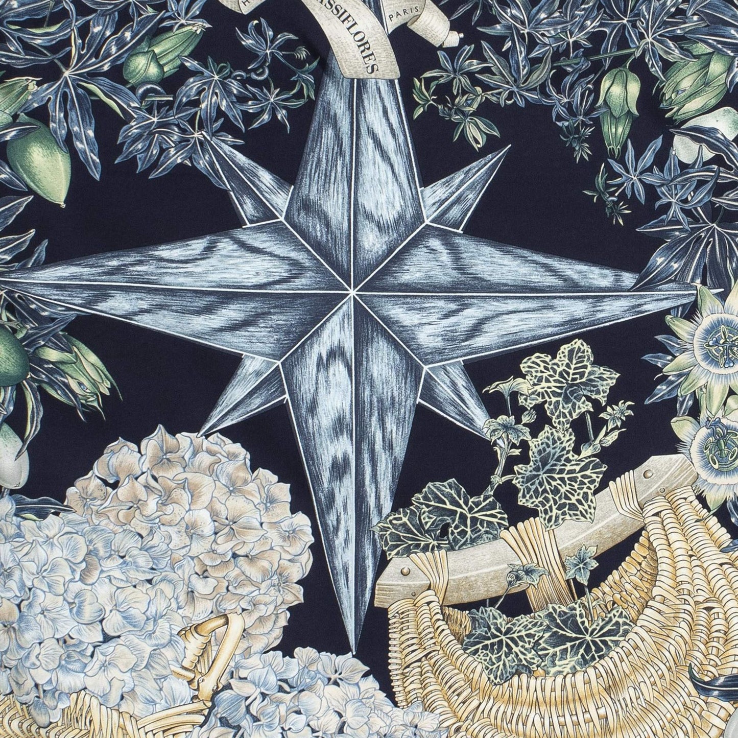 Hermes Scarf Navy Green Beige Silk — view 3