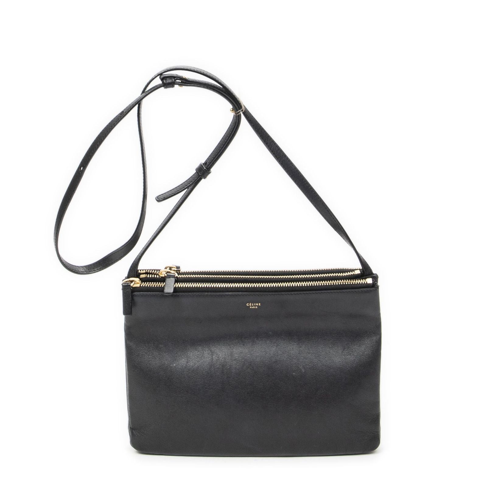 Celine Large Trio Crossbody Black Calfskin Leather