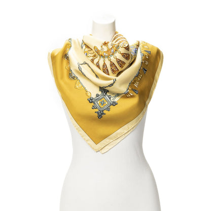 Hermes Scarf Yellow Gold Gray Silk