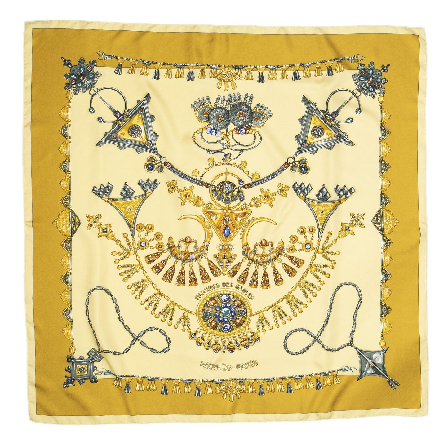 Hermes Scarf Yellow Gold Gray Silk — view 2