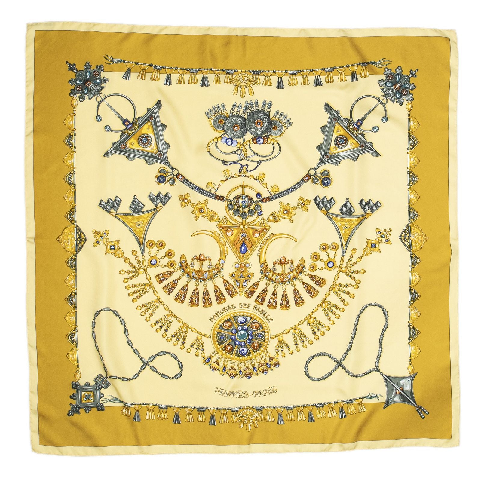 Hermes Scarf Yellow Gold Gray Silk — view 2