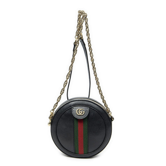 Gucci Mini Web Ophidia Crossbody Black Gray Calfskin Leather