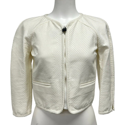 Chanel Jacket 34 S Sports Line White 3/4 Sleeve Zip Up CC Logo Camellia