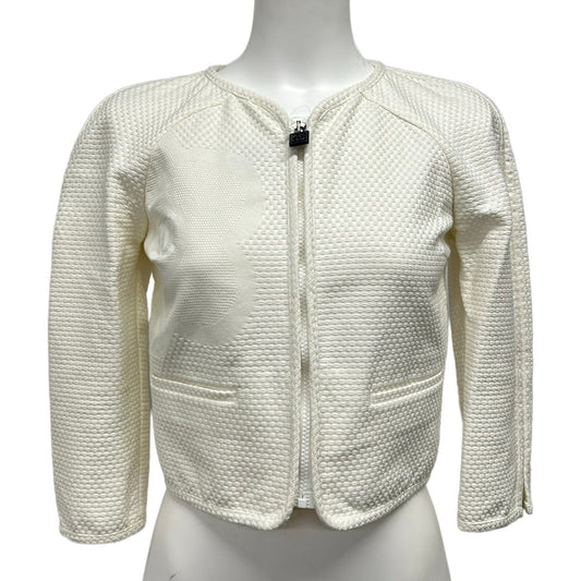 Chanel Jacket 34 S Sports Line White 3/4 Sleeve Zip Up CC Logo Camellia