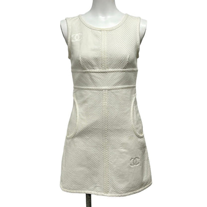 Chanel Dress 36 S Sports Line White Sleeveless Mini CC Logo Camellia Cotton
