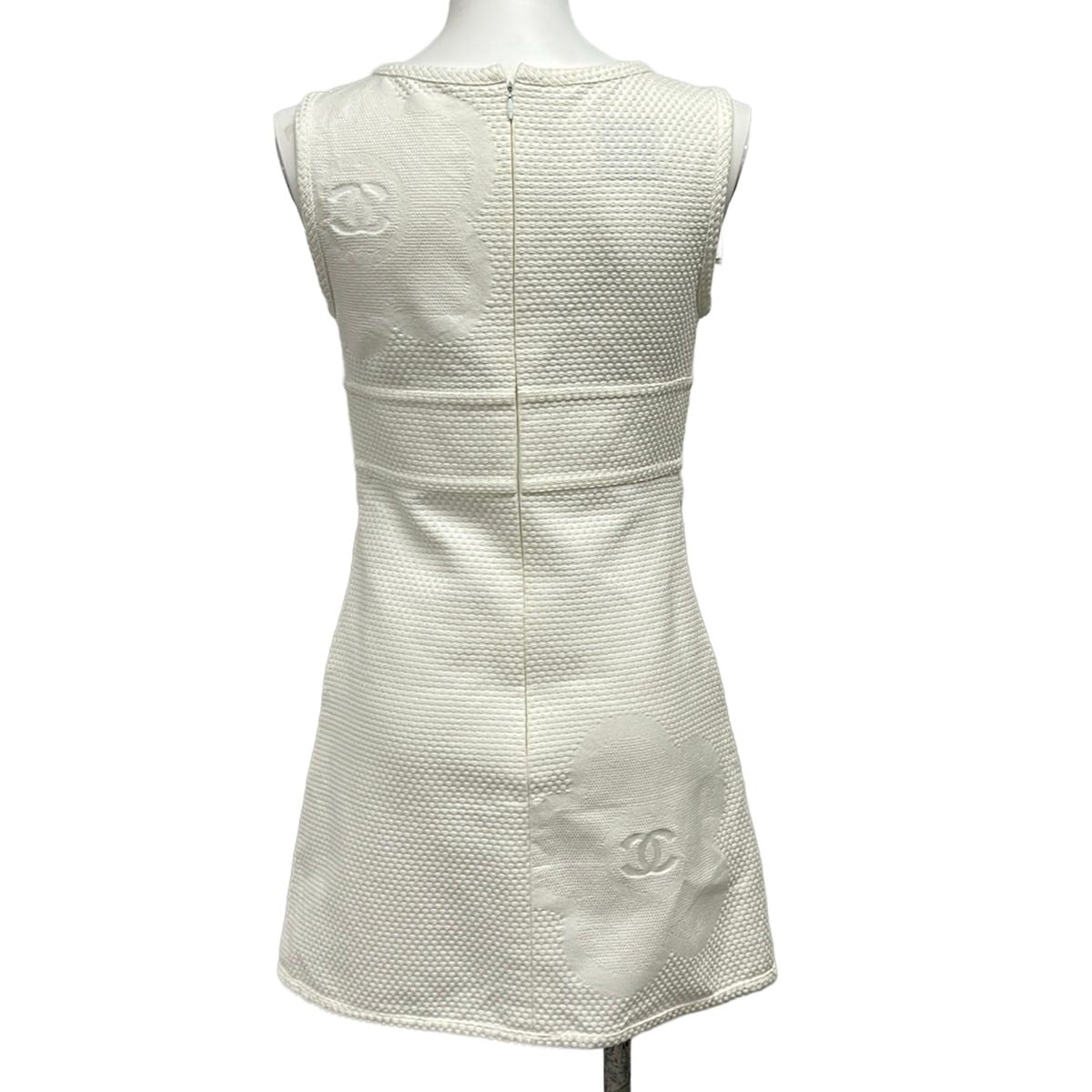 Chanel Dress 36 S Sports Line White Sleeveless Mini CC Logo Camellia Cotton — view 2