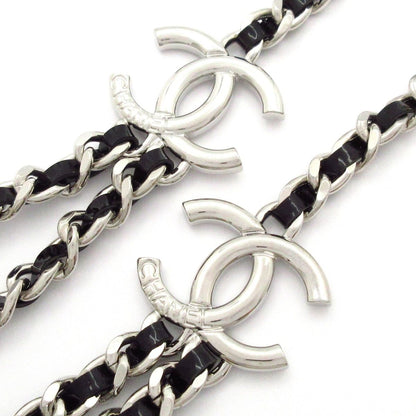 Chanel Necklace CC Logo Leather Silver Black Double Strand — view 7