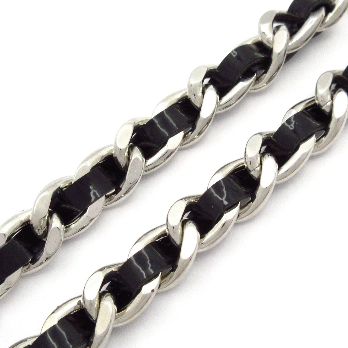 Chanel Necklace CC Logo Leather Silver Black Double Strand — view 6