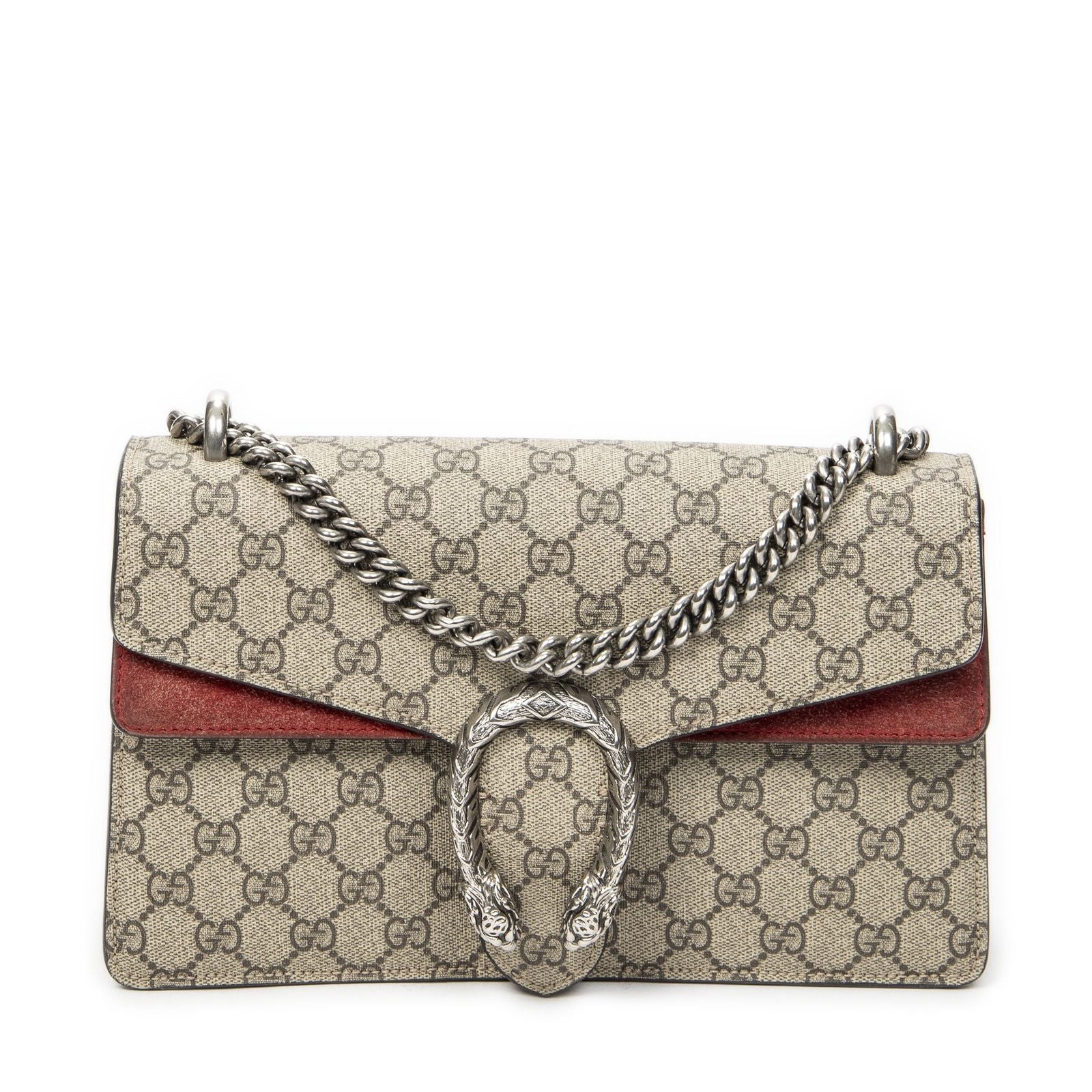 Gucci Small Dionysus Chain Crossbody Red Beige Supreme Canvas