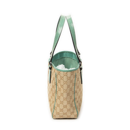 Gucci Small Shoulder Tote Teal Beige GG Canvas — view 4