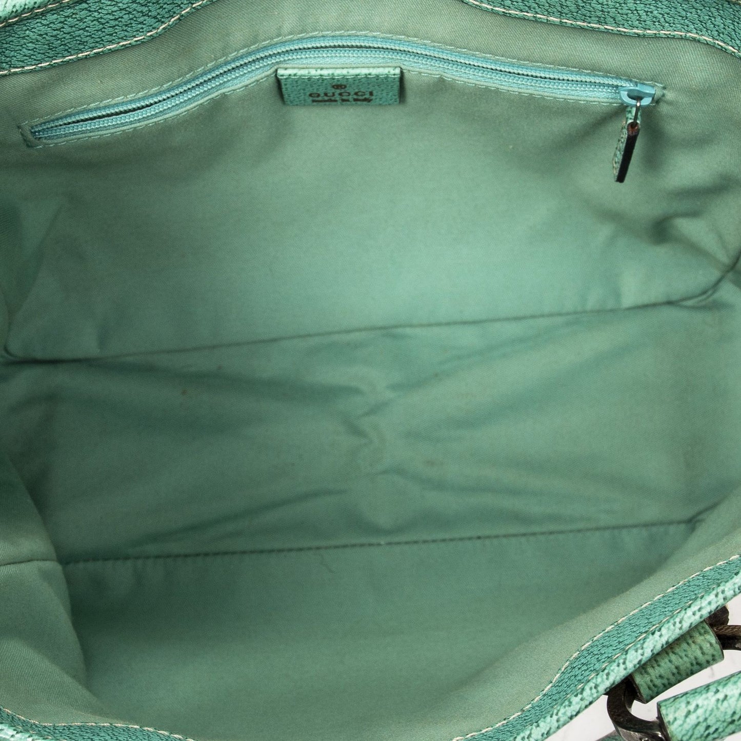 Gucci Small Shoulder Tote Teal Beige GG Canvas — view 9