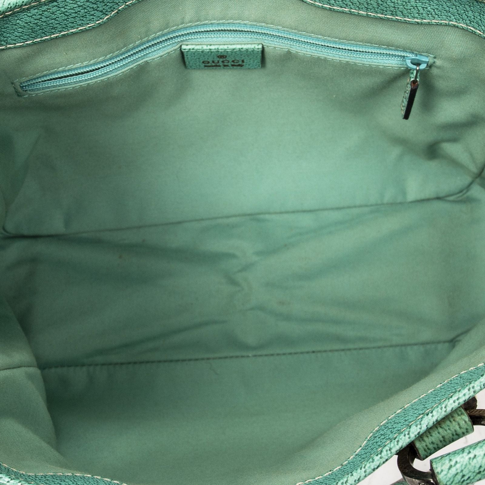 Gucci Small Shoulder Tote Teal Beige GG Canvas — view 9