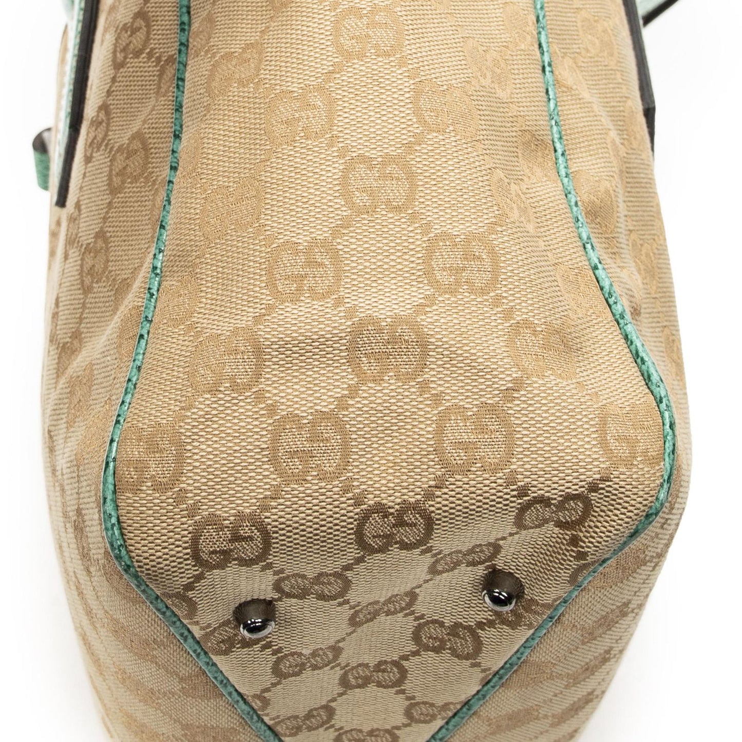 Gucci Small Shoulder Tote Teal Beige GG Canvas — view 8