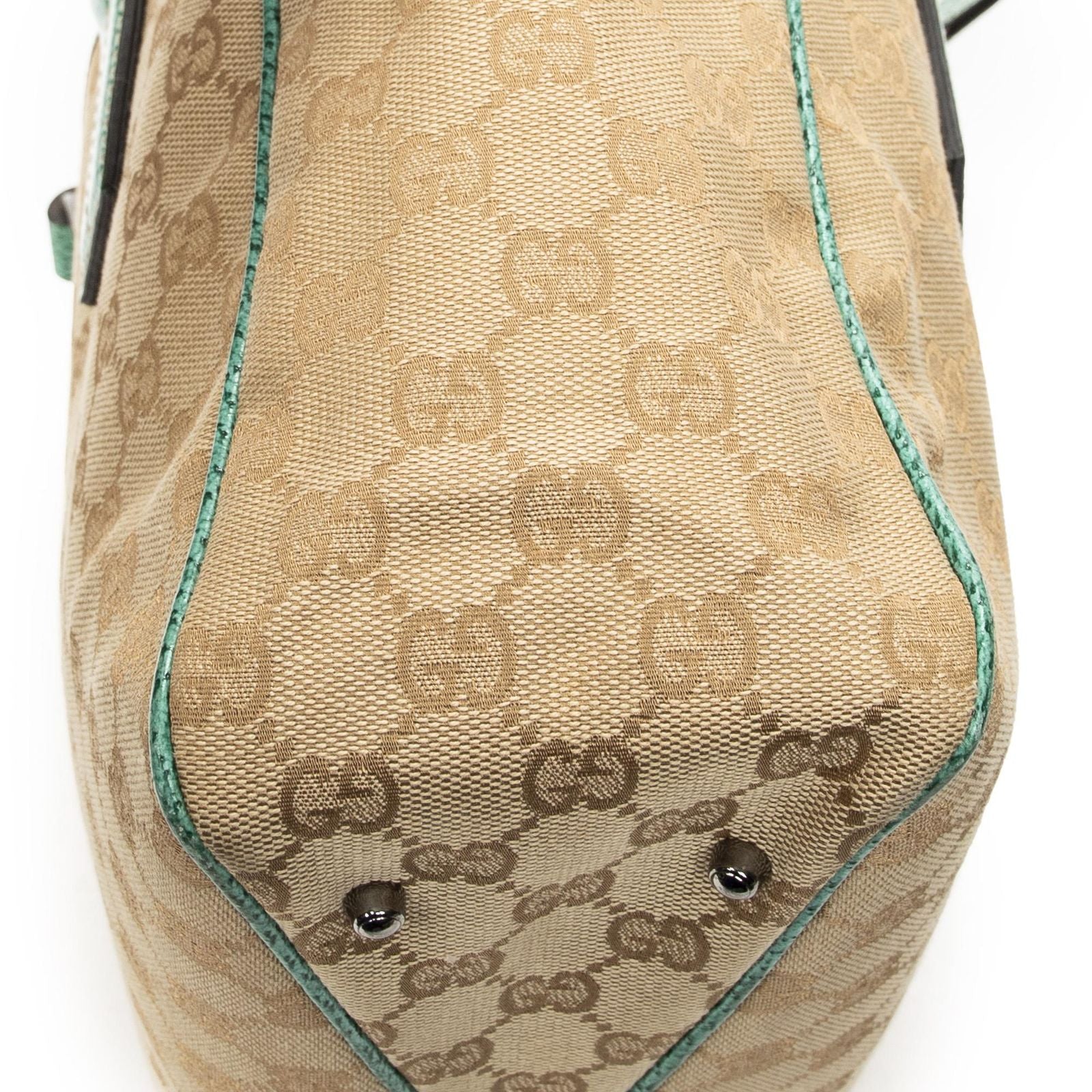 Gucci Small Shoulder Tote Teal Beige GG Canvas — view 8