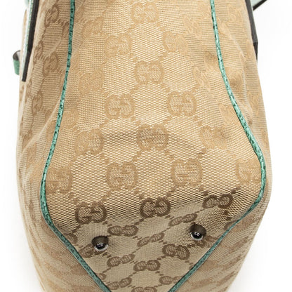Gucci Small Shoulder Tote Teal Beige GG Canvas — view 8