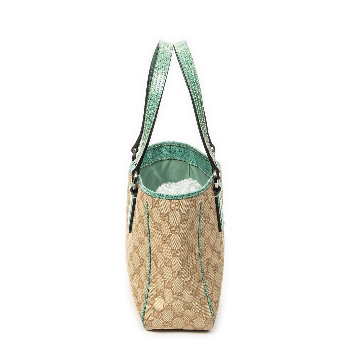 Gucci Small Shoulder Tote Teal Beige GG Canvas — view 3