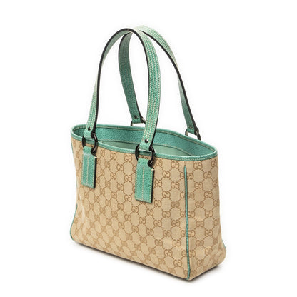 Gucci Small Shoulder Tote Teal Beige GG Canvas — view 2