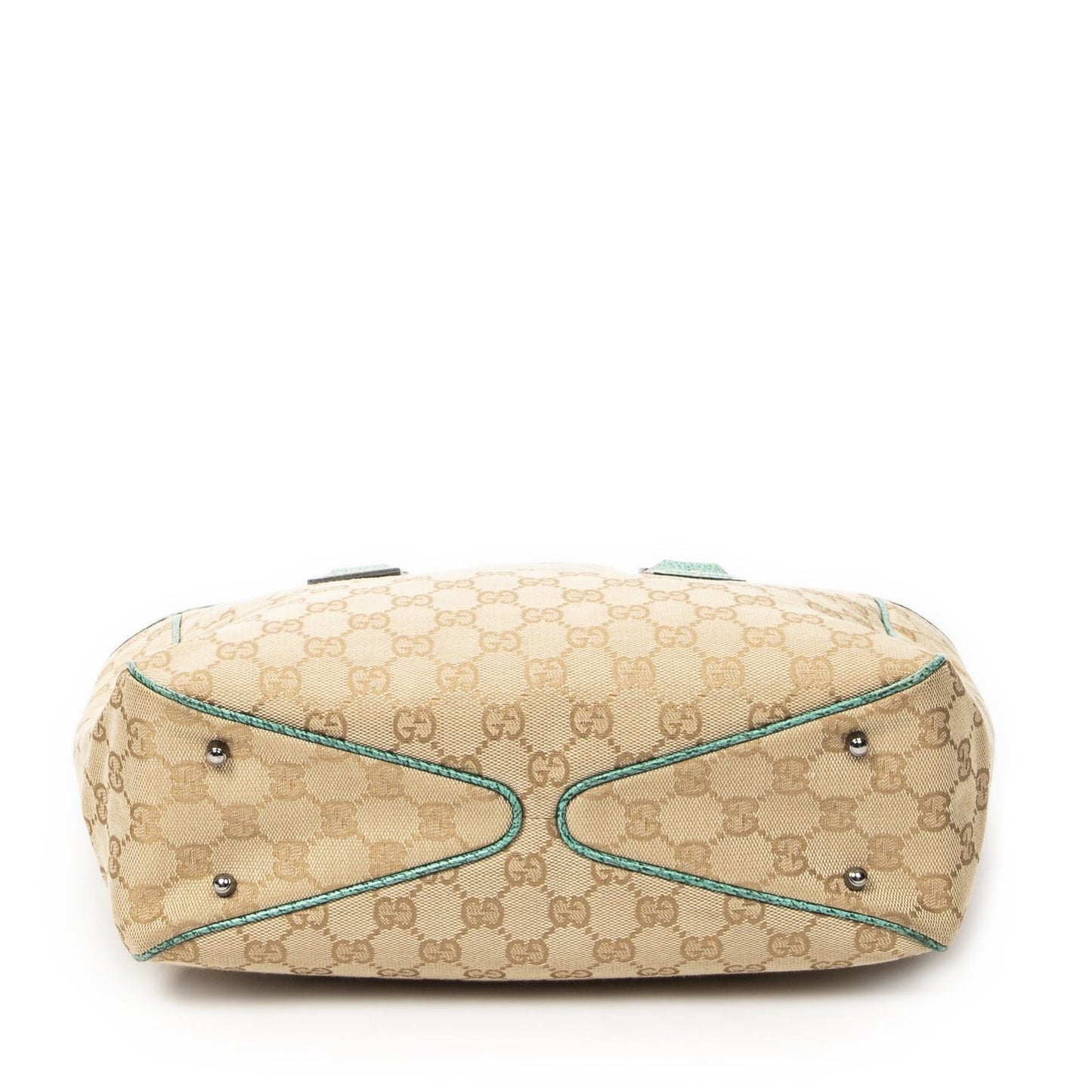 Gucci Small Shoulder Tote Teal Beige GG Canvas — view 6