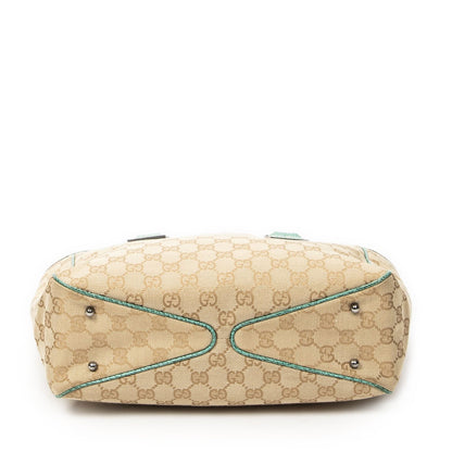 Gucci Small Shoulder Tote Teal Beige GG Canvas — view 6