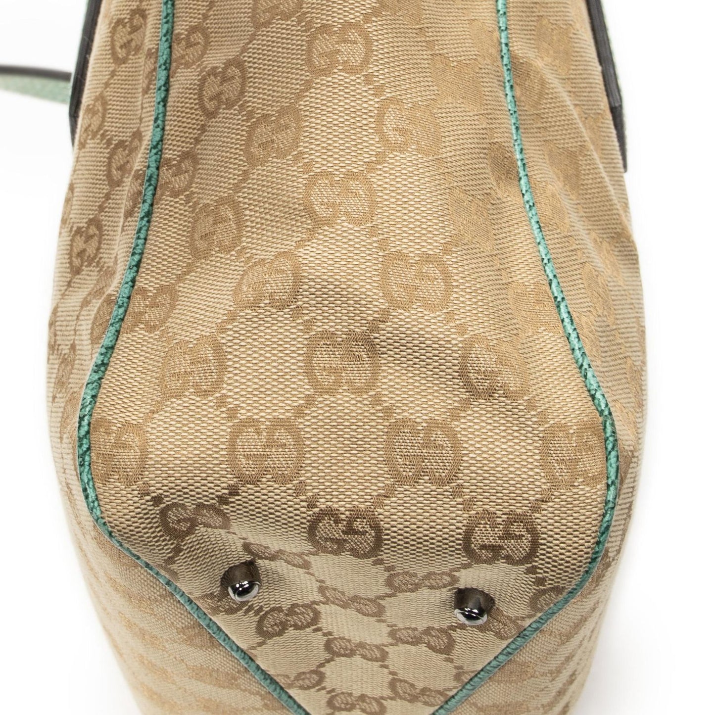 Gucci Small Shoulder Tote Teal Beige GG Canvas — view 7