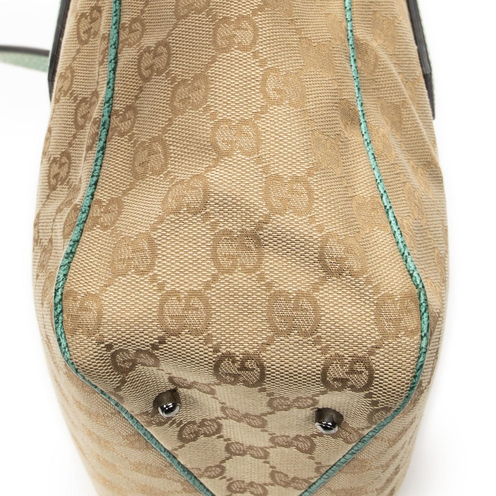 Gucci Small Shoulder Tote Teal Beige GG Canvas — view 7