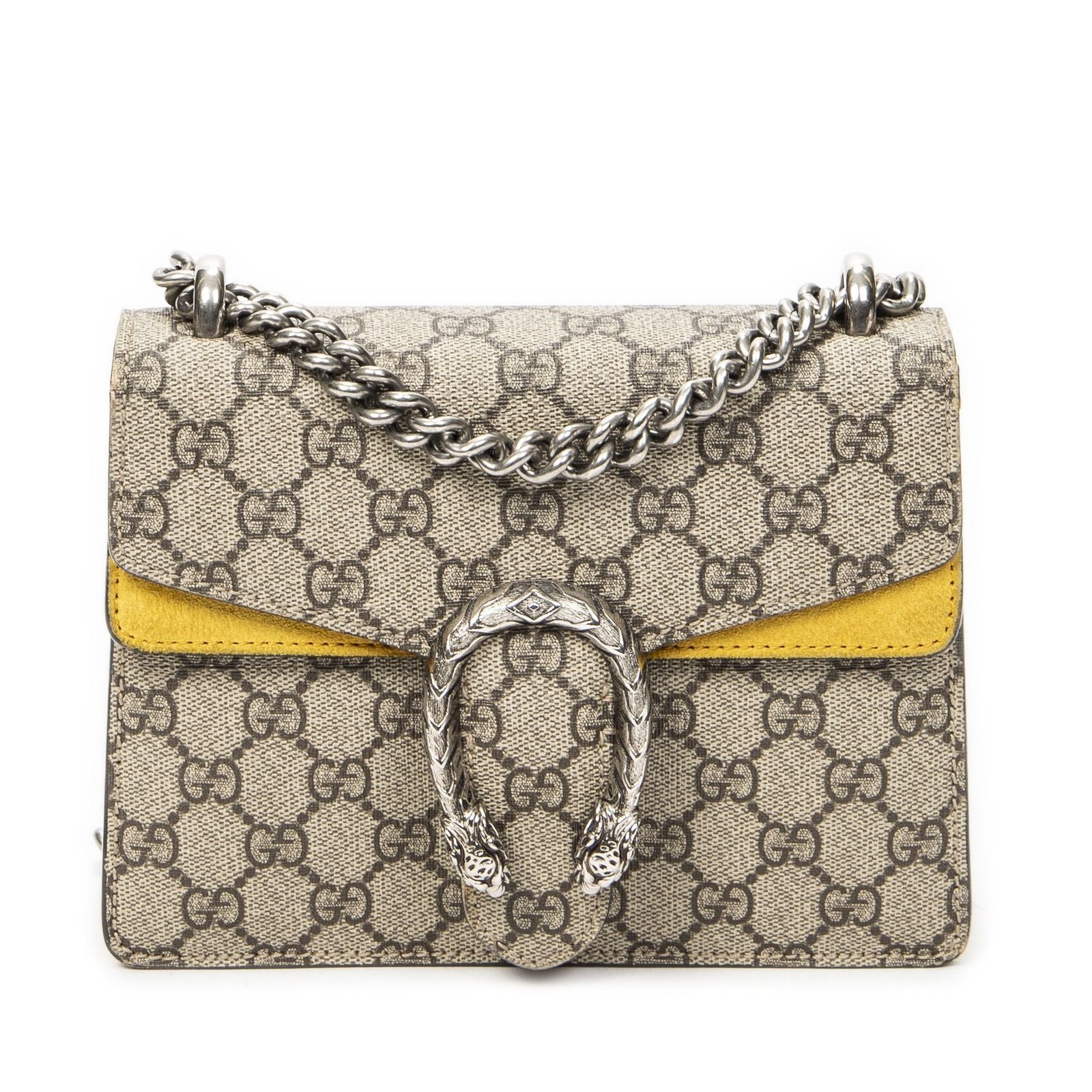 Gucci Small Dionysus Chain Crossbody Yellow Beige Supreme Canvas